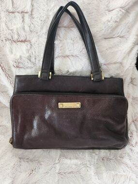 Liz Claiborne Dark Brown Leather Shoulder Bag with Gold Hardware
